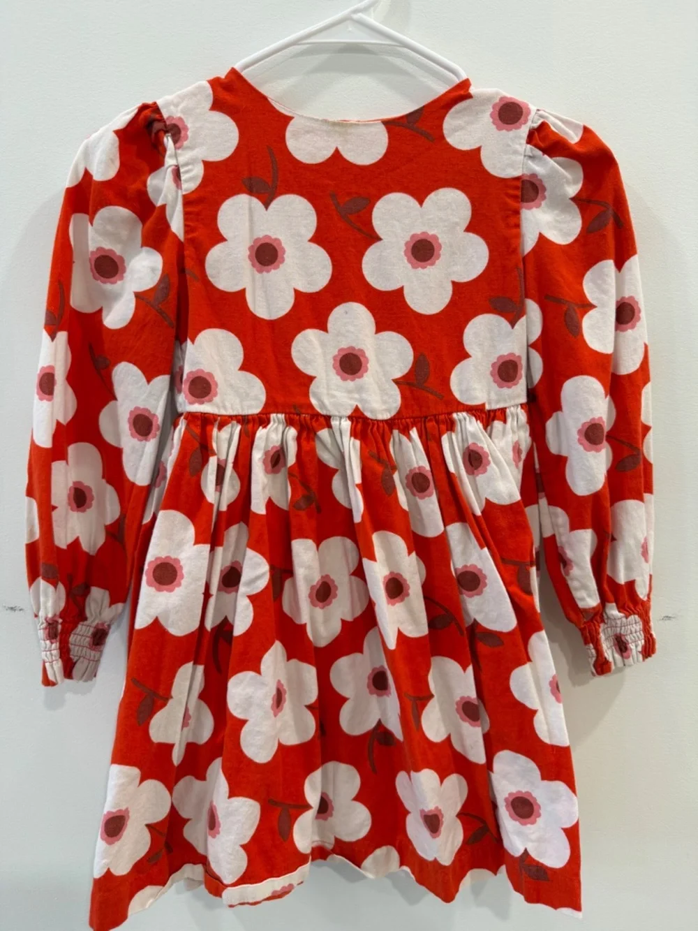 Mini Boden - Red Orange Giant Daisy Madeline Long Sleeve Dress, Size 8-9y